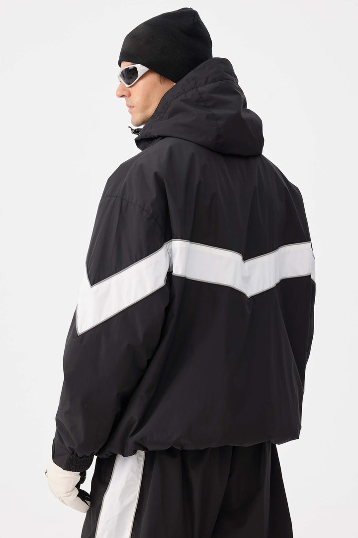 Marinblå Retro Track Chevron Randig Vinterjacka för Herr