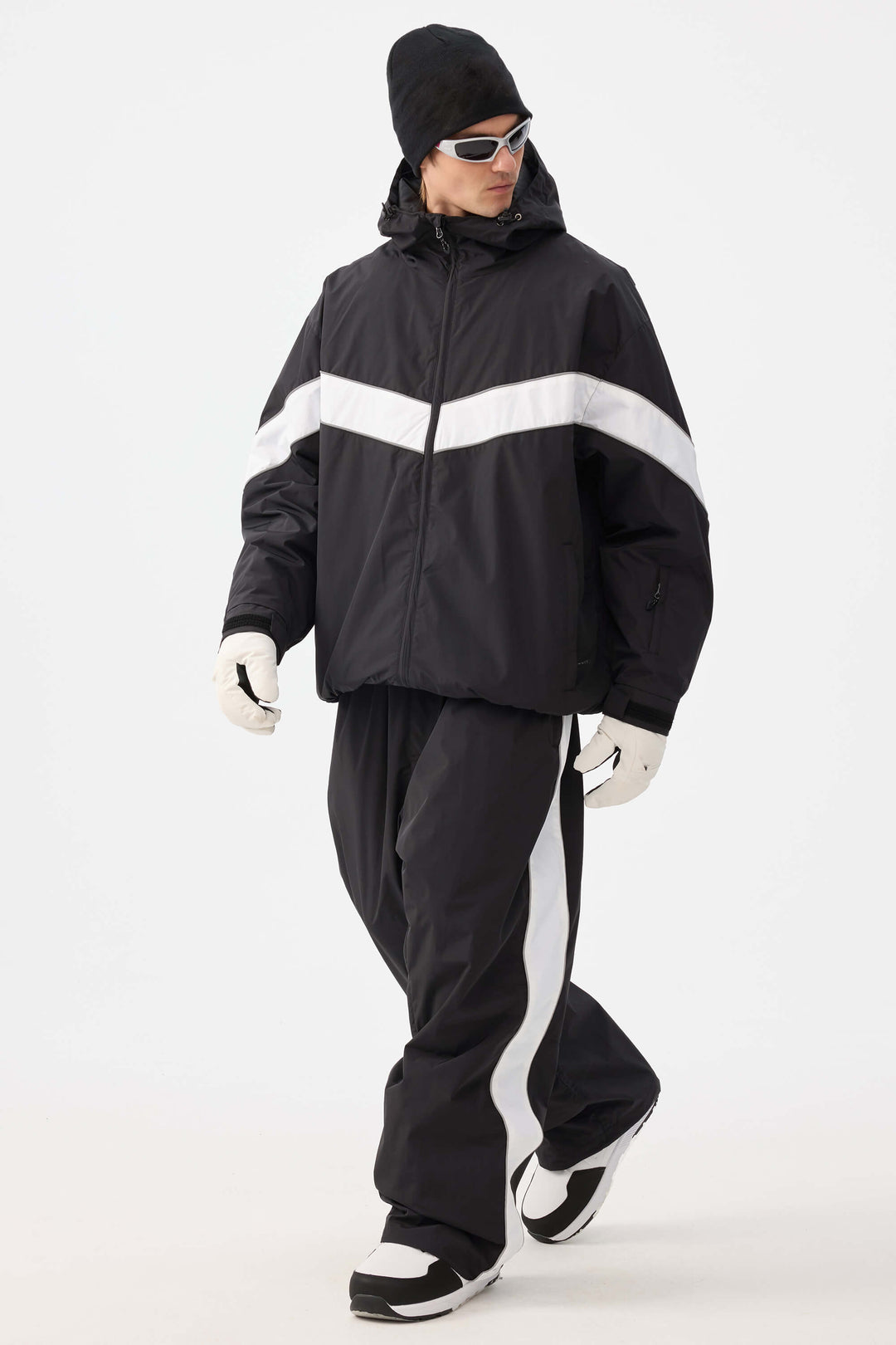 Męska czarna kurtka śnieżna Retro Track Chevron Stripe