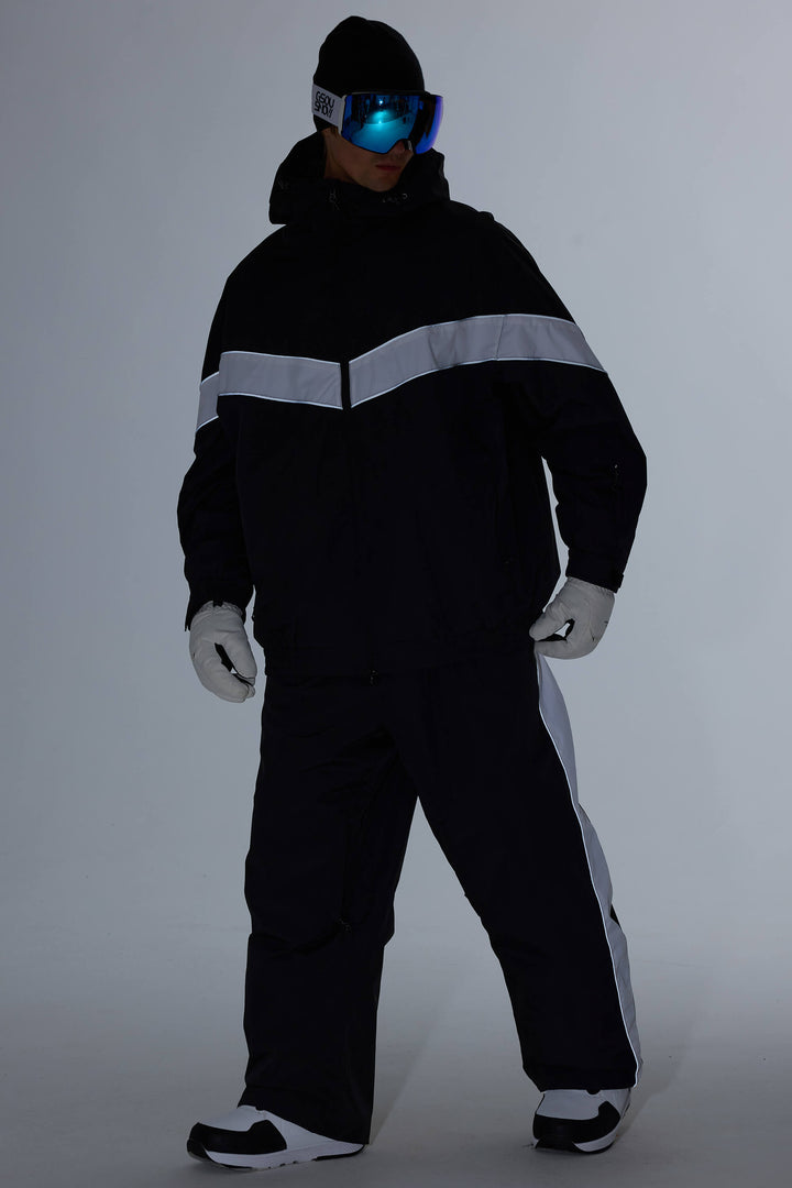 Marinblå Retro Track Chevron Randig Vinterjacka för Herr