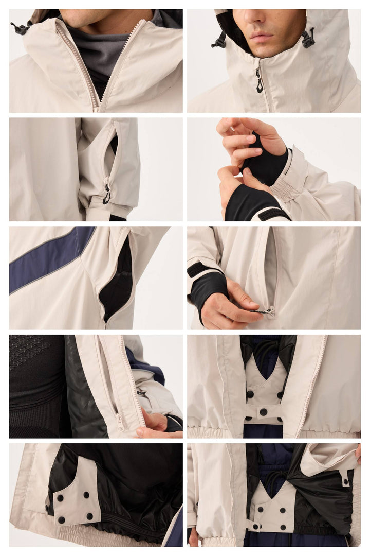 Marinblå Retro Track Chevron Randig Vinterjacka för Herr