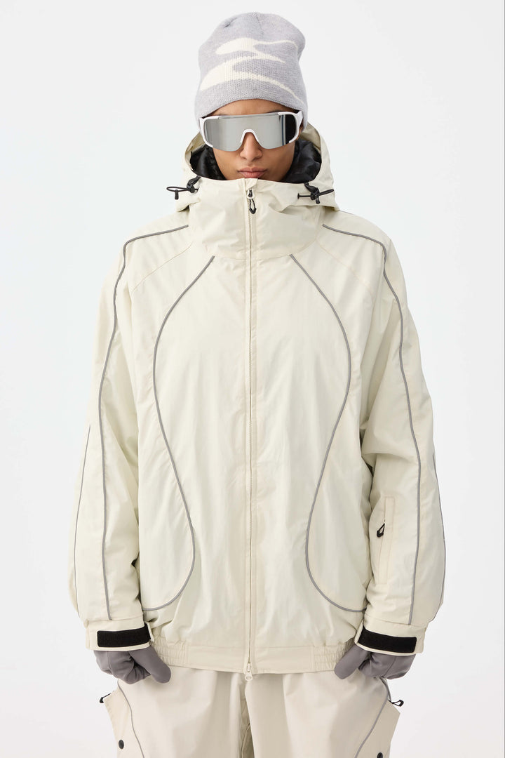 Damska kurtka śnieżna Off White Retro Track z odblaskowymi lamówkami