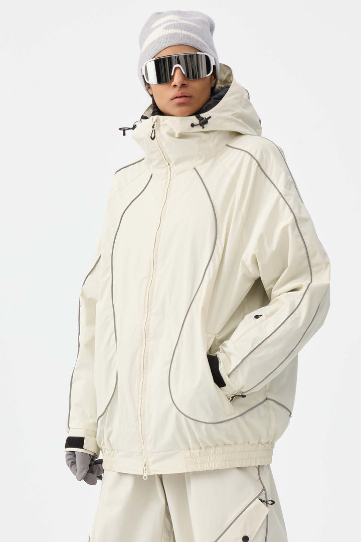 Damska kurtka śnieżna Off White Retro Track z odblaskowymi lamówkami