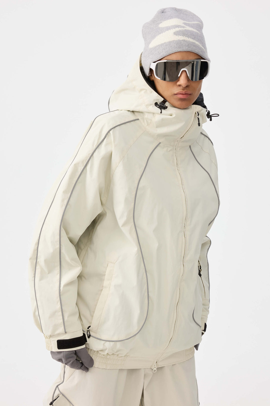 Damska kurtka śnieżna Off White Retro Track z odblaskowymi lamówkami