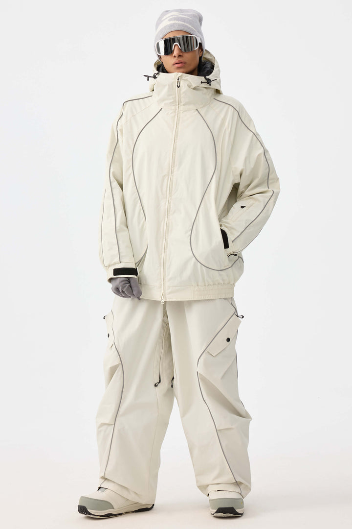 Damska kurtka śnieżna Off White Retro Track z odblaskowymi lamówkami