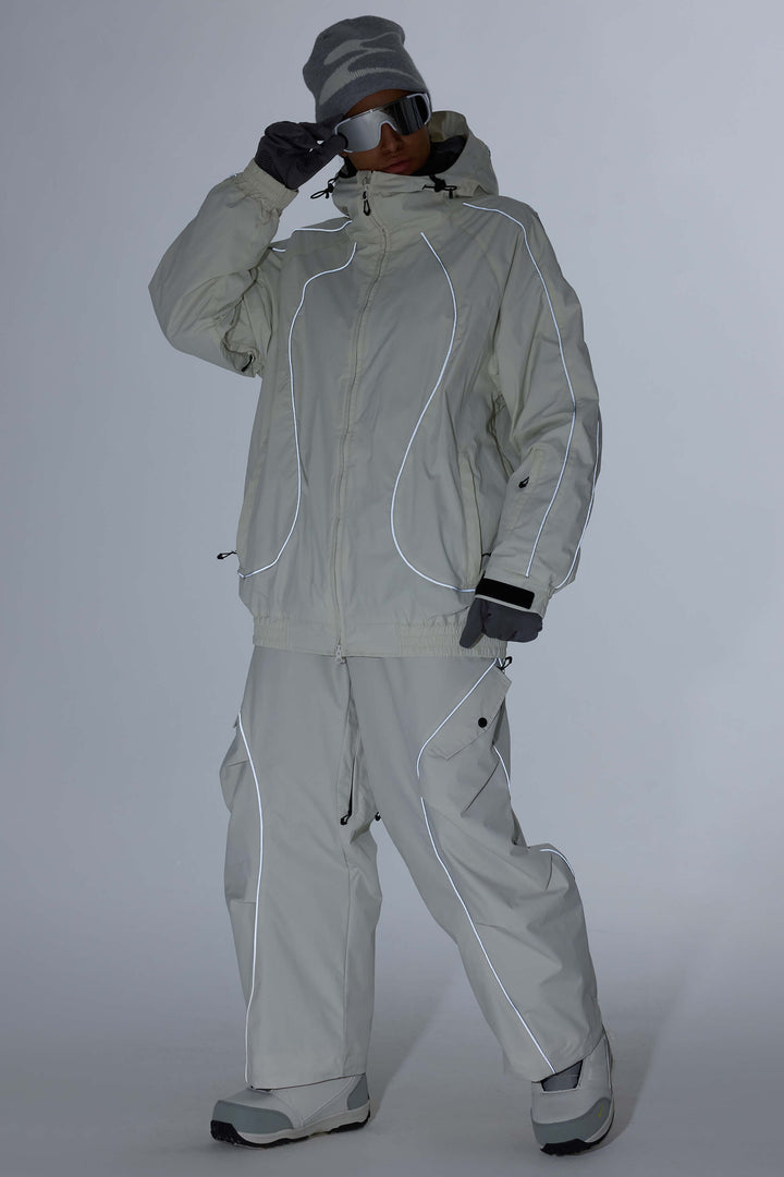 Damska kurtka śnieżna Off White Retro Track z odblaskowymi lamówkami