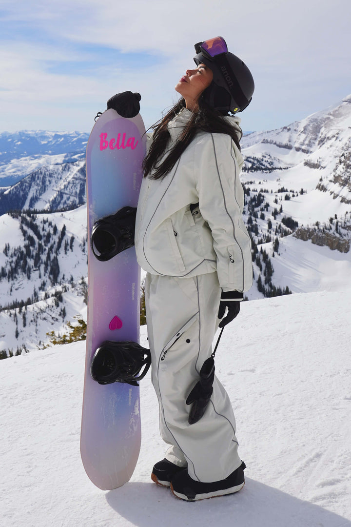 Women's Off White Retro Track Reflective Piping Snow Jacket