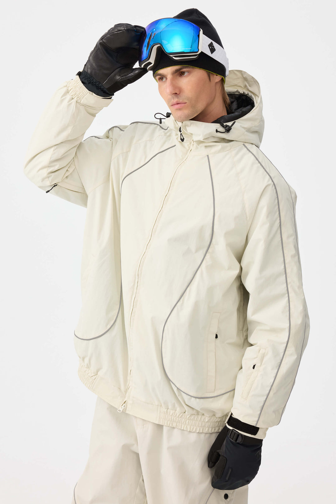 Męska czarna kurtka śnieżna Retro Track z odblaskowymi lamówkami