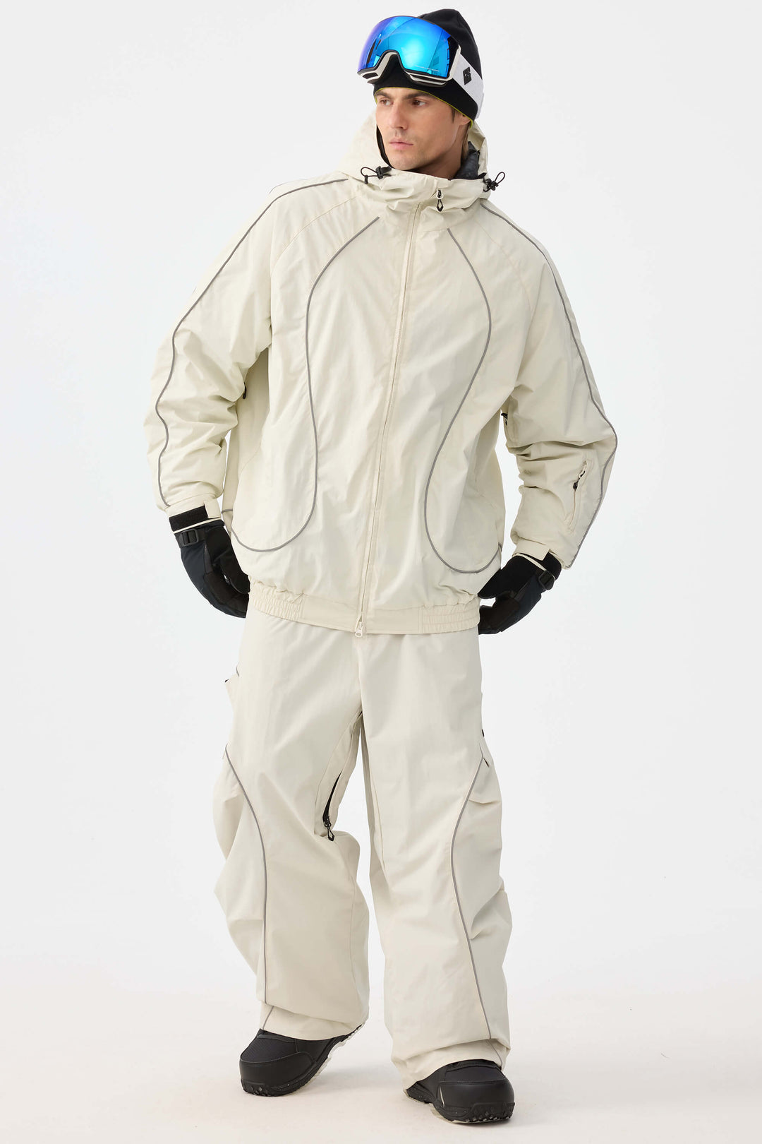 Męska czarna kurtka śnieżna Retro Track z odblaskowymi lamówkami