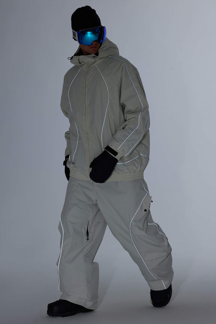 Męska czarna kurtka śnieżna Retro Track z odblaskowymi lamówkami