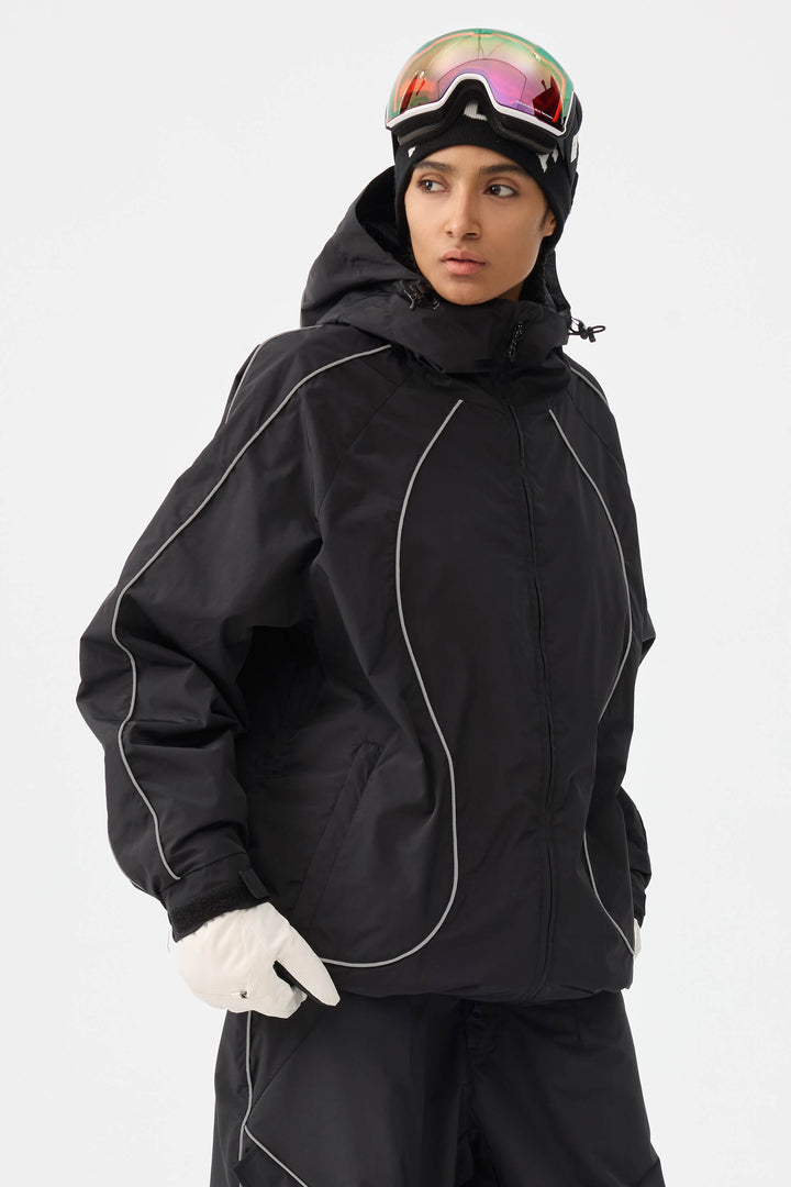 Damska kurtka śnieżna Off White Retro Track z odblaskowymi lamówkami