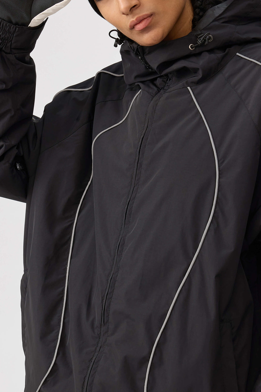 Damska kurtka śnieżna Off White Retro Track z odblaskowymi lamówkami