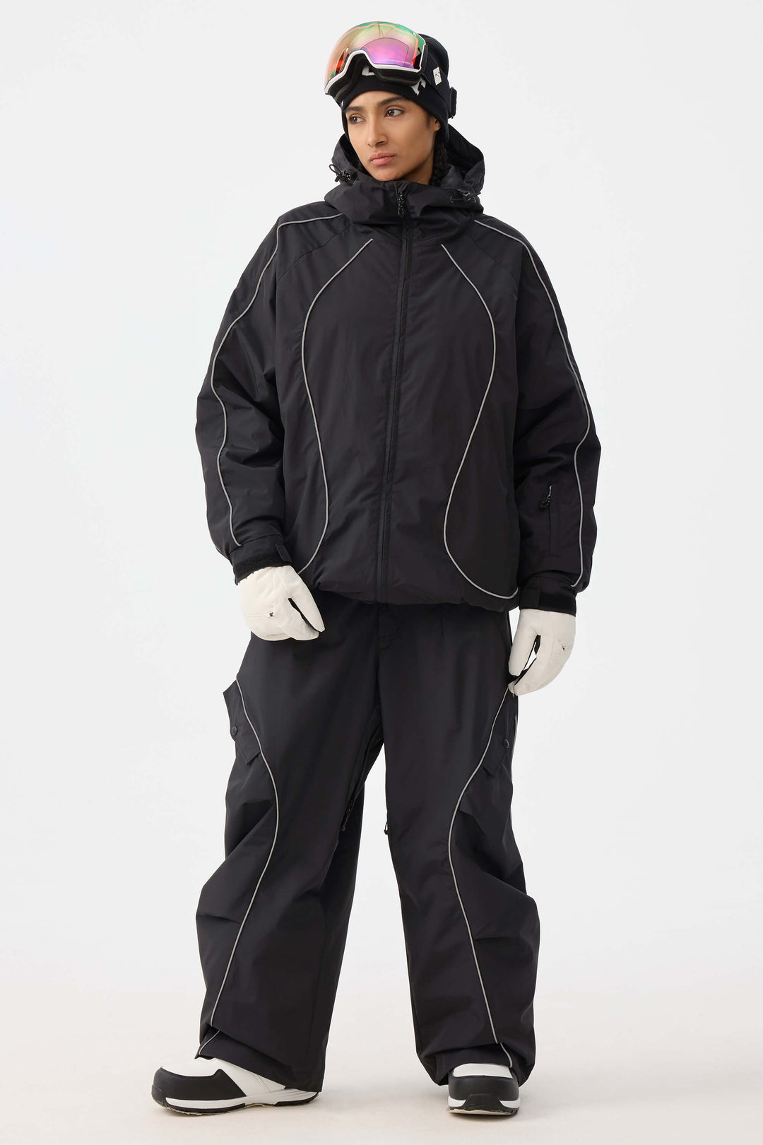 Damska kurtka śnieżna Off White Retro Track z odblaskowymi lamówkami