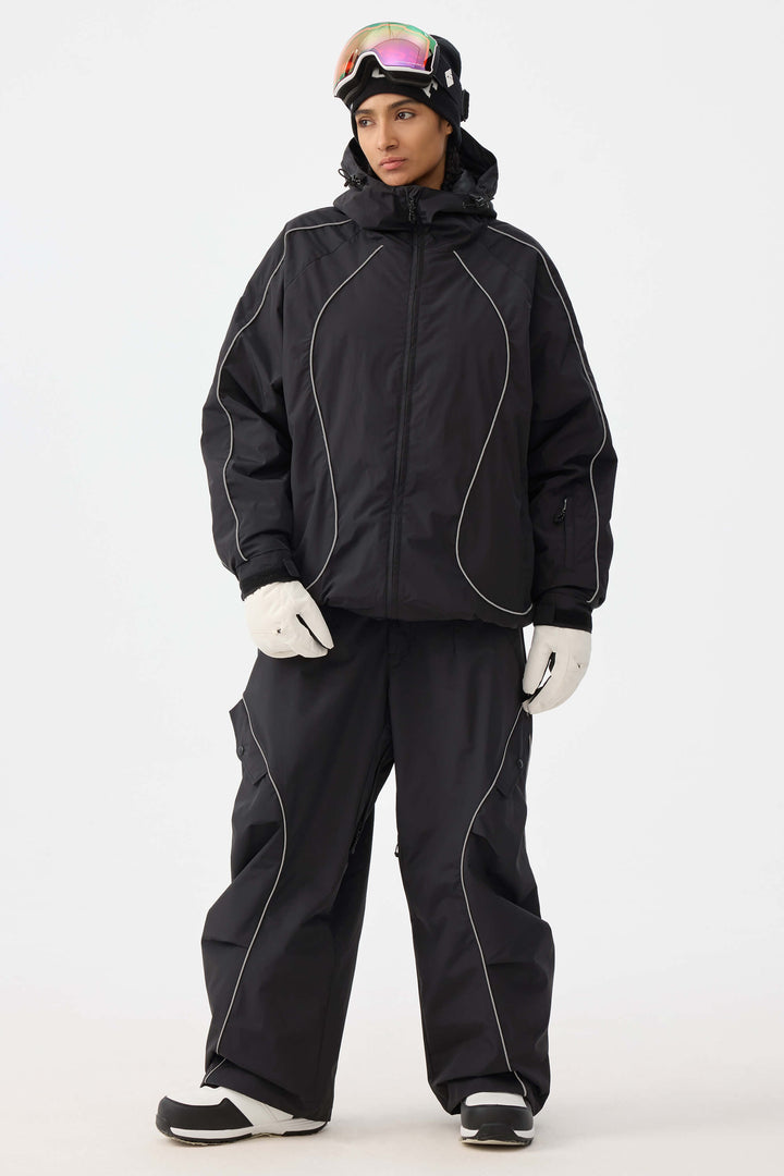 Damska kurtka śnieżna Off White Retro Track z odblaskowymi lamówkami