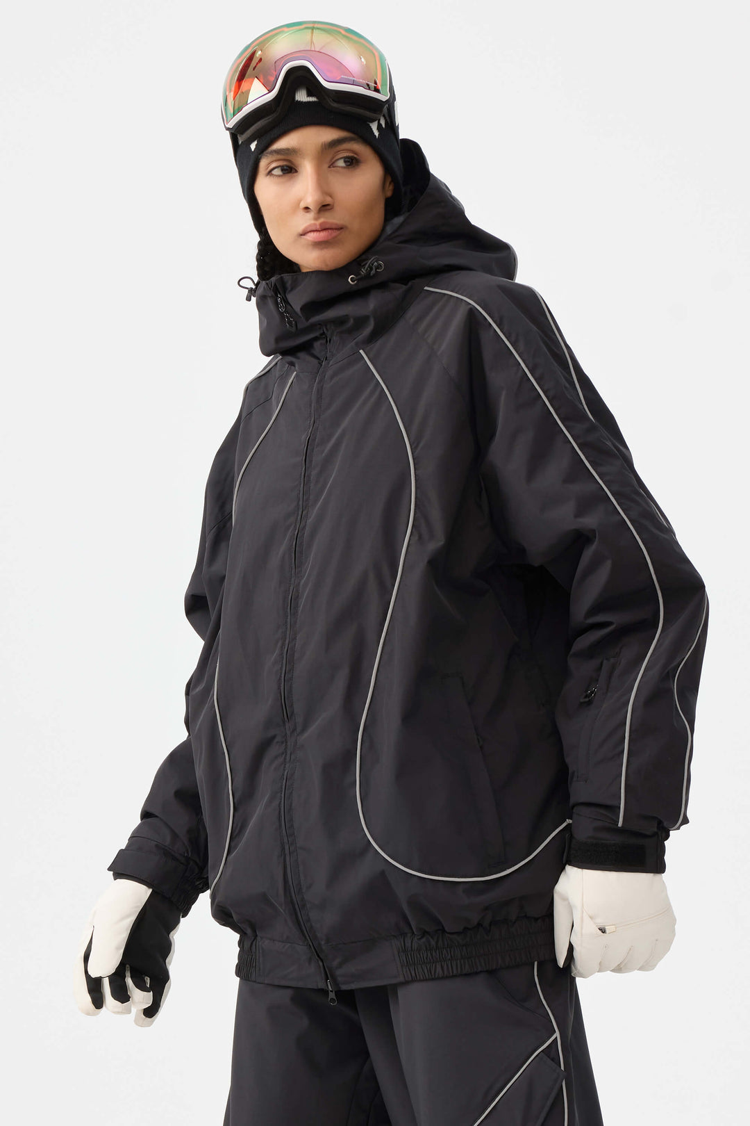 Damska kurtka śnieżna Off White Retro Track z odblaskowymi lamówkami