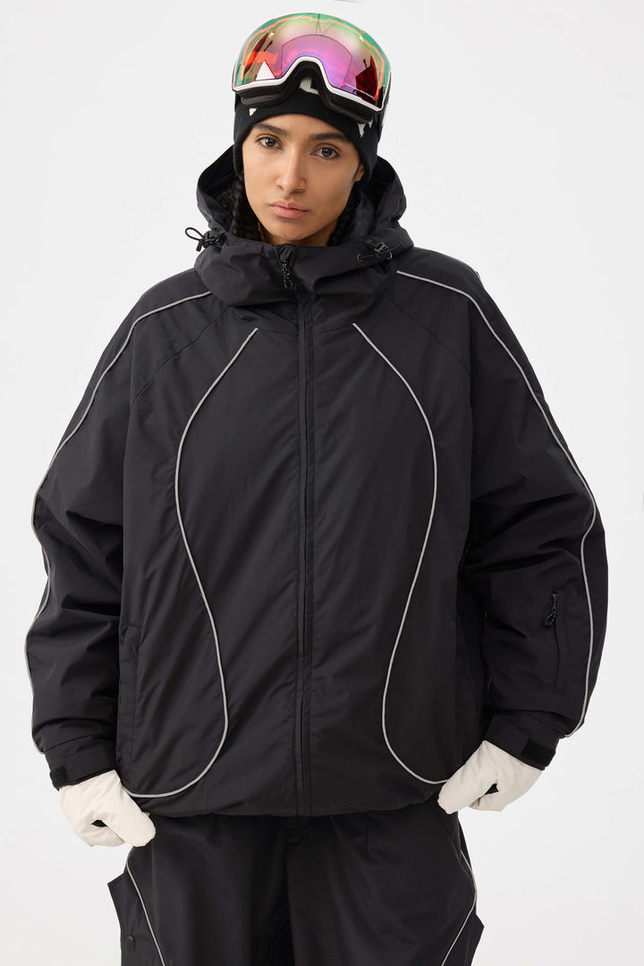 Damska kurtka śnieżna Off White Retro Track z odblaskowymi lamówkami