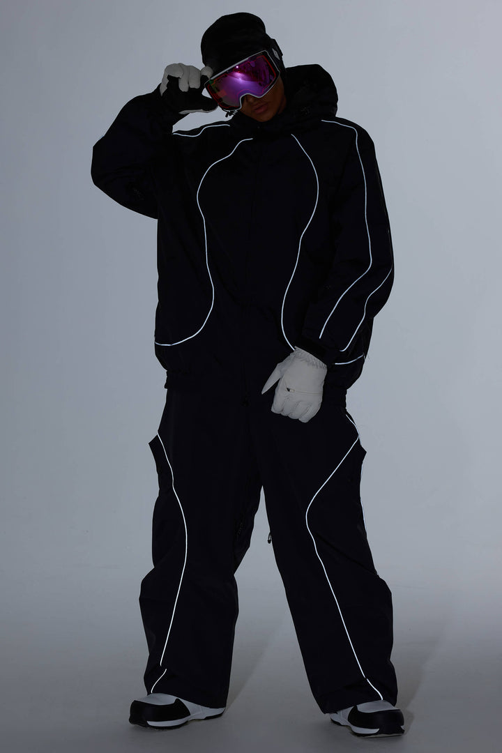 Damska kurtka śnieżna Off White Retro Track z odblaskowymi lamówkami