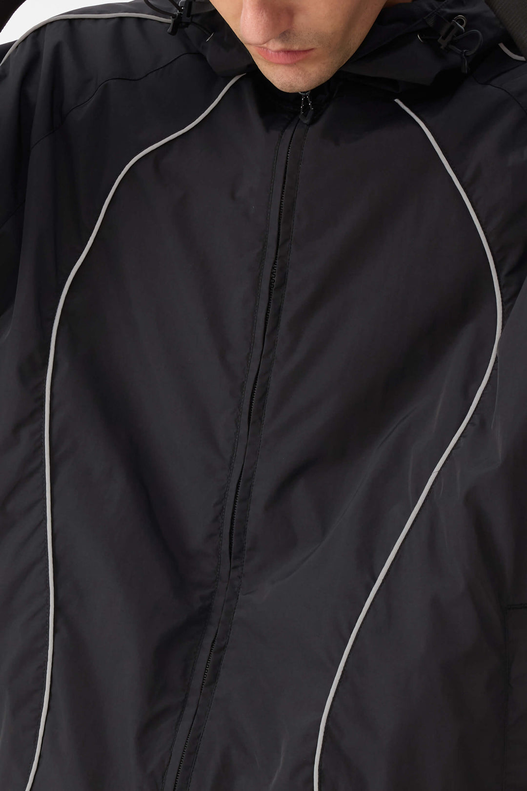Męska czarna kurtka śnieżna Retro Track z odblaskowymi lamówkami