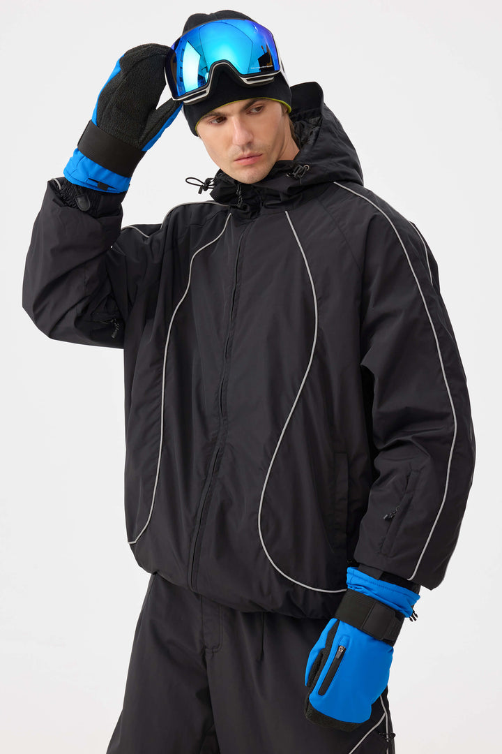 Męska czarna kurtka śnieżna Retro Track z odblaskowymi lamówkami