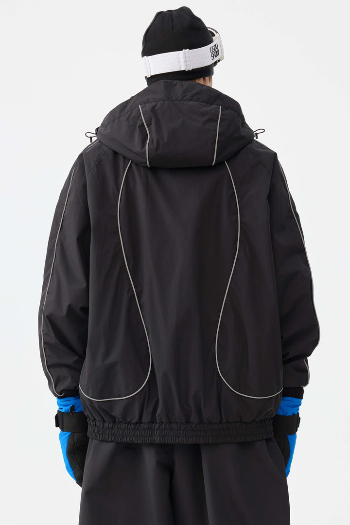 Męska czarna kurtka śnieżna Retro Track z odblaskowymi lamówkami