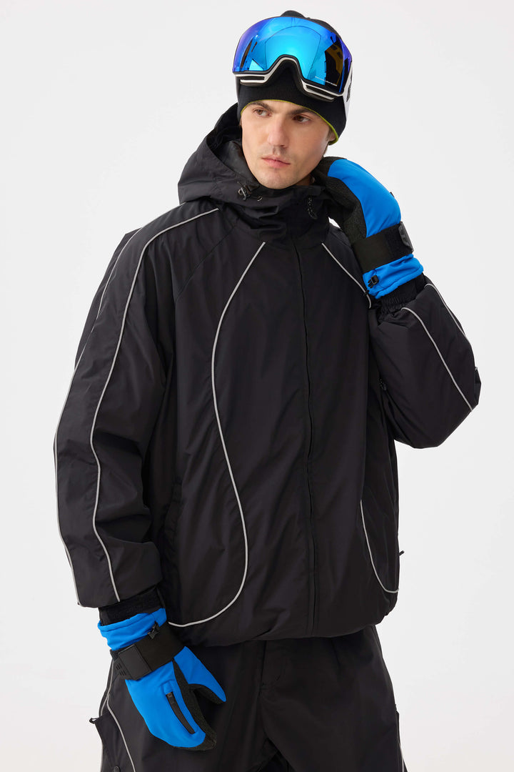 Męska czarna kurtka śnieżna Retro Track z odblaskowymi lamówkami