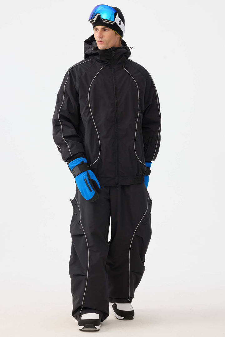 Męska czarna kurtka śnieżna Retro Track z odblaskowymi lamówkami