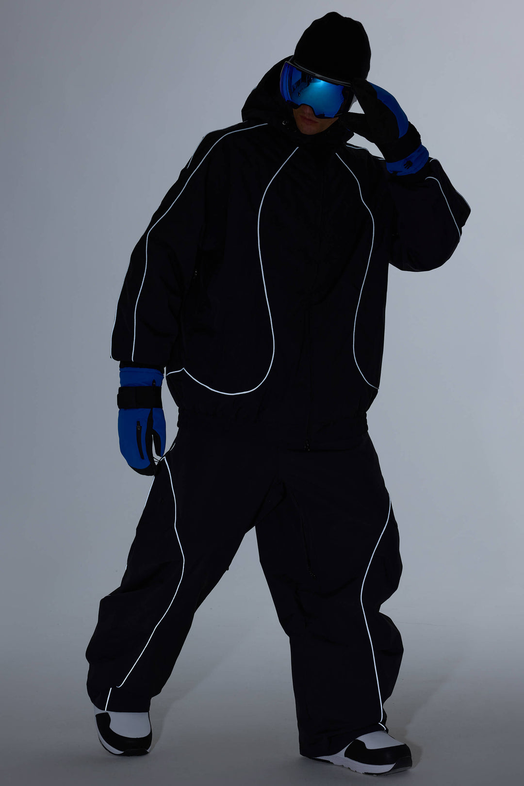 Męska czarna kurtka śnieżna Retro Track z odblaskowymi lamówkami