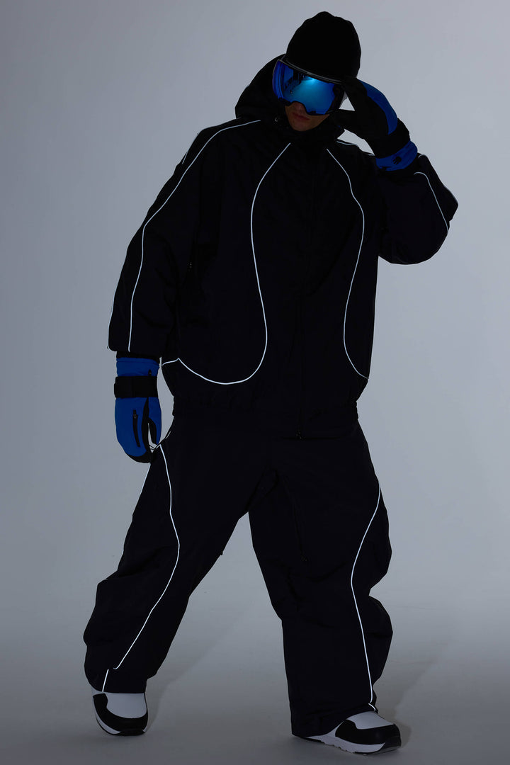 Męska czarna kurtka śnieżna Retro Track z odblaskowymi lamówkami