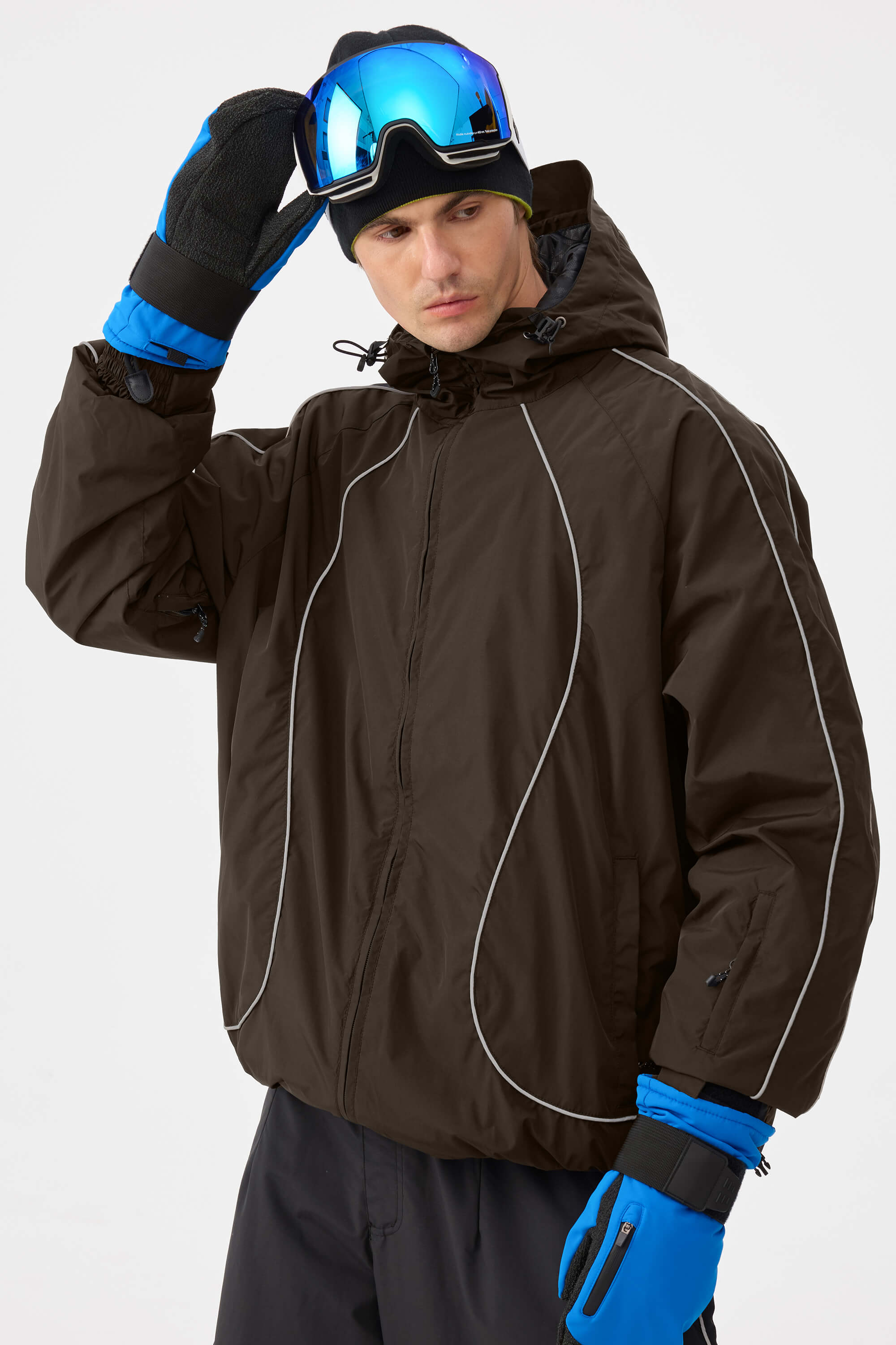 Men's Coffee Retro Track Reflective Piping Snow Jacket – GSou Snow