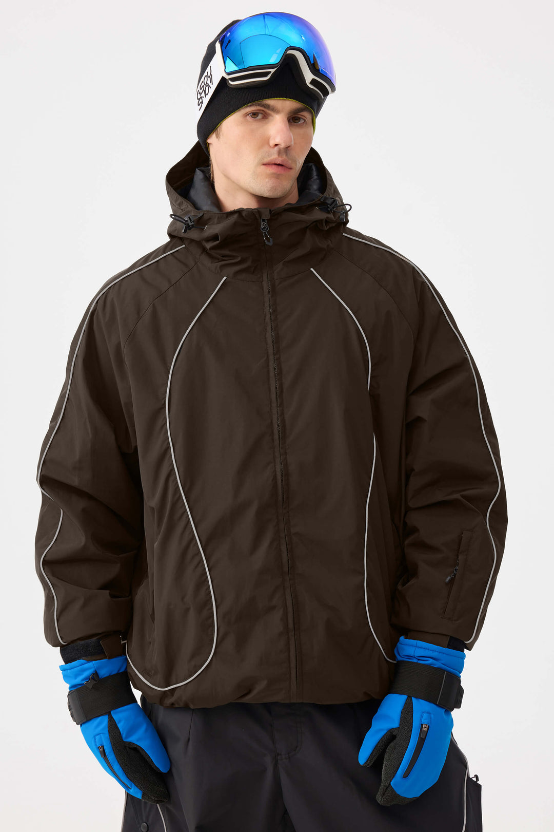 Men's Coffee Retro Track Reflective Piping Snow Jacket – GSou Snow
