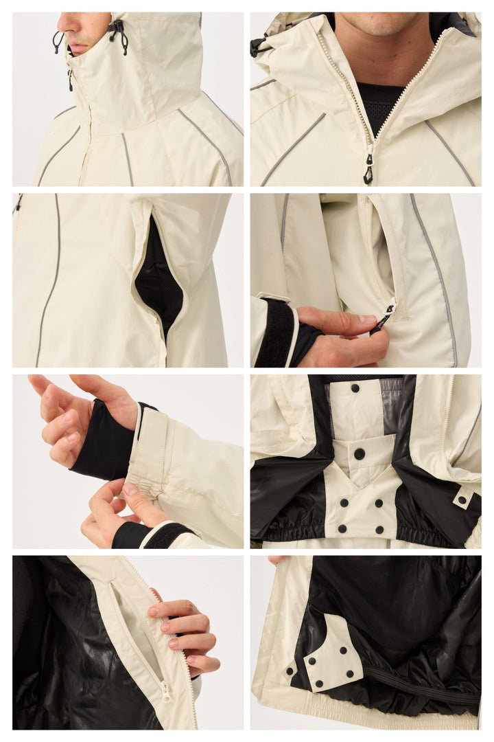 Damska kurtka śnieżna Off White Retro Track z odblaskowymi lamówkami