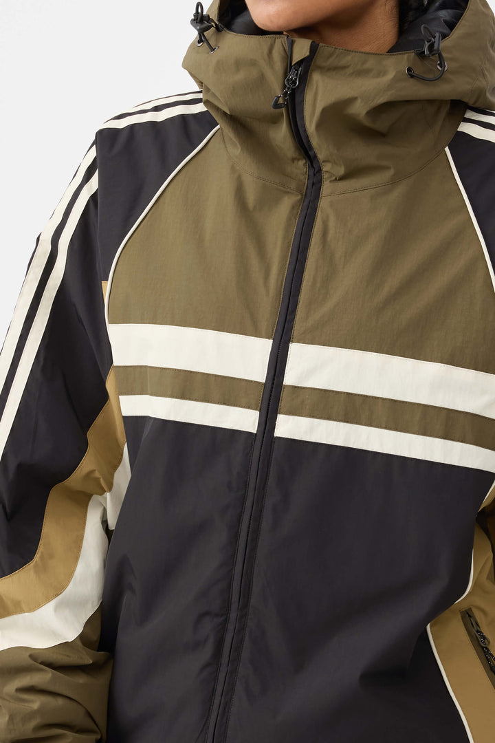 Women's Navy Retro Sporty Stripes Trim Colorblock Snow Jacket