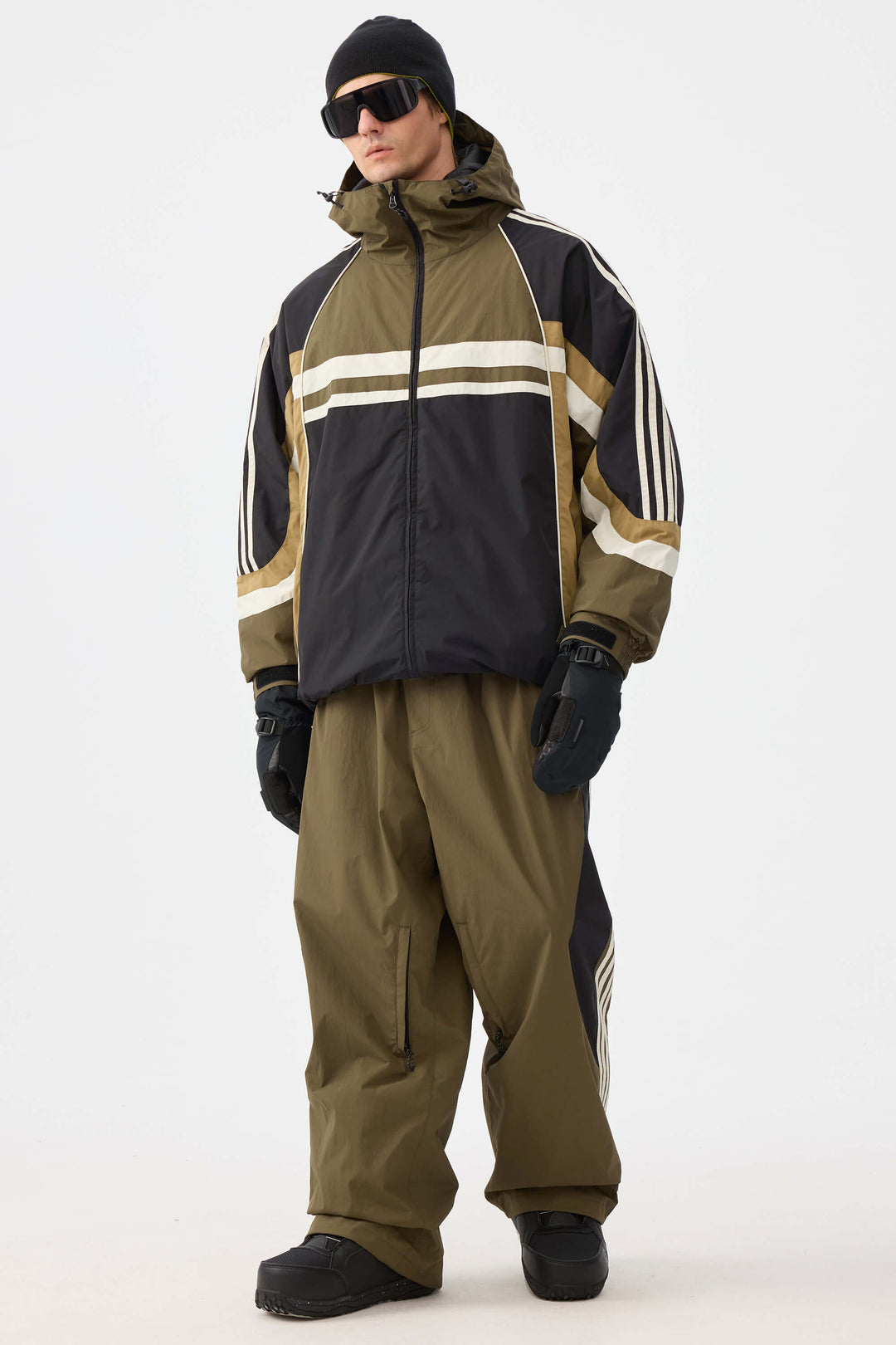 Heren marineblauwe retro sportieve strepen trim colorblock sneeuwjas