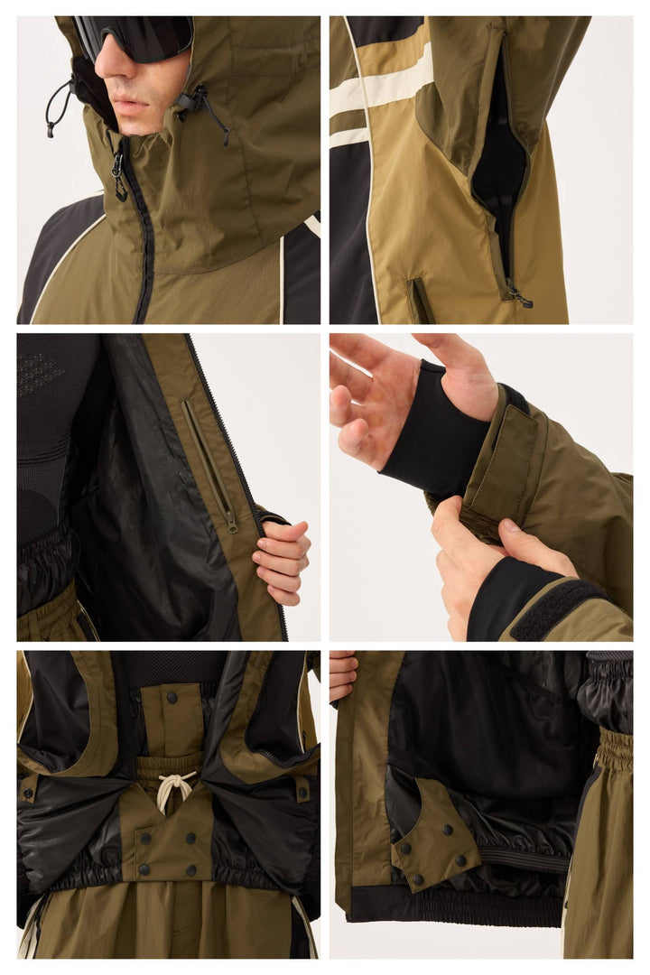 Women's Navy Retro Sporty Stripes Trim Colorblock Snow Jacket