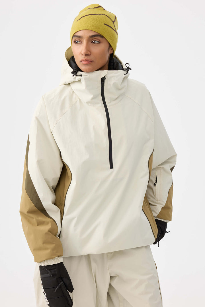 Women's Beige Retro Urban Colorblock Snow Anoraks