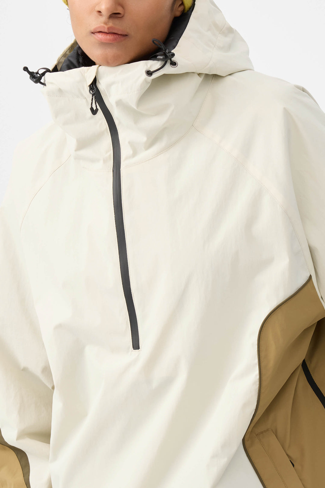 Women's Beige Retro Urban Colorblock Snow Anoraks