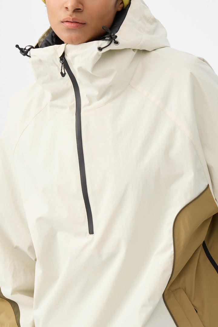 Women's Beige Retro Urban Colorblock Snow Anoraks