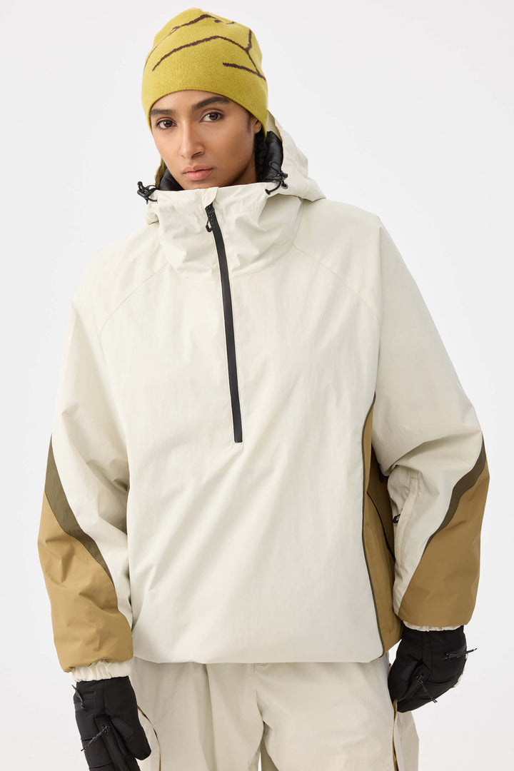 Women's Beige Retro Urban Colorblock Snow Anoraks