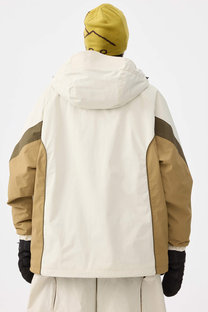 Women's Beige Retro Urban Colorblock Snow Anoraks