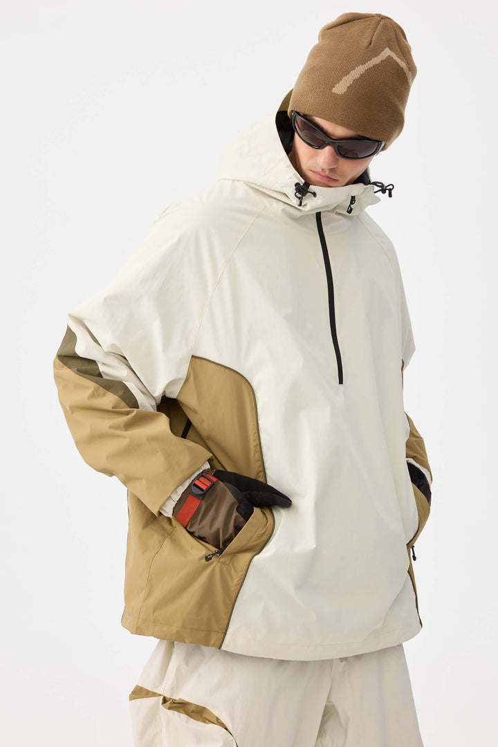 Men's Beige Retro Urban Colorblock Snow Anoraks