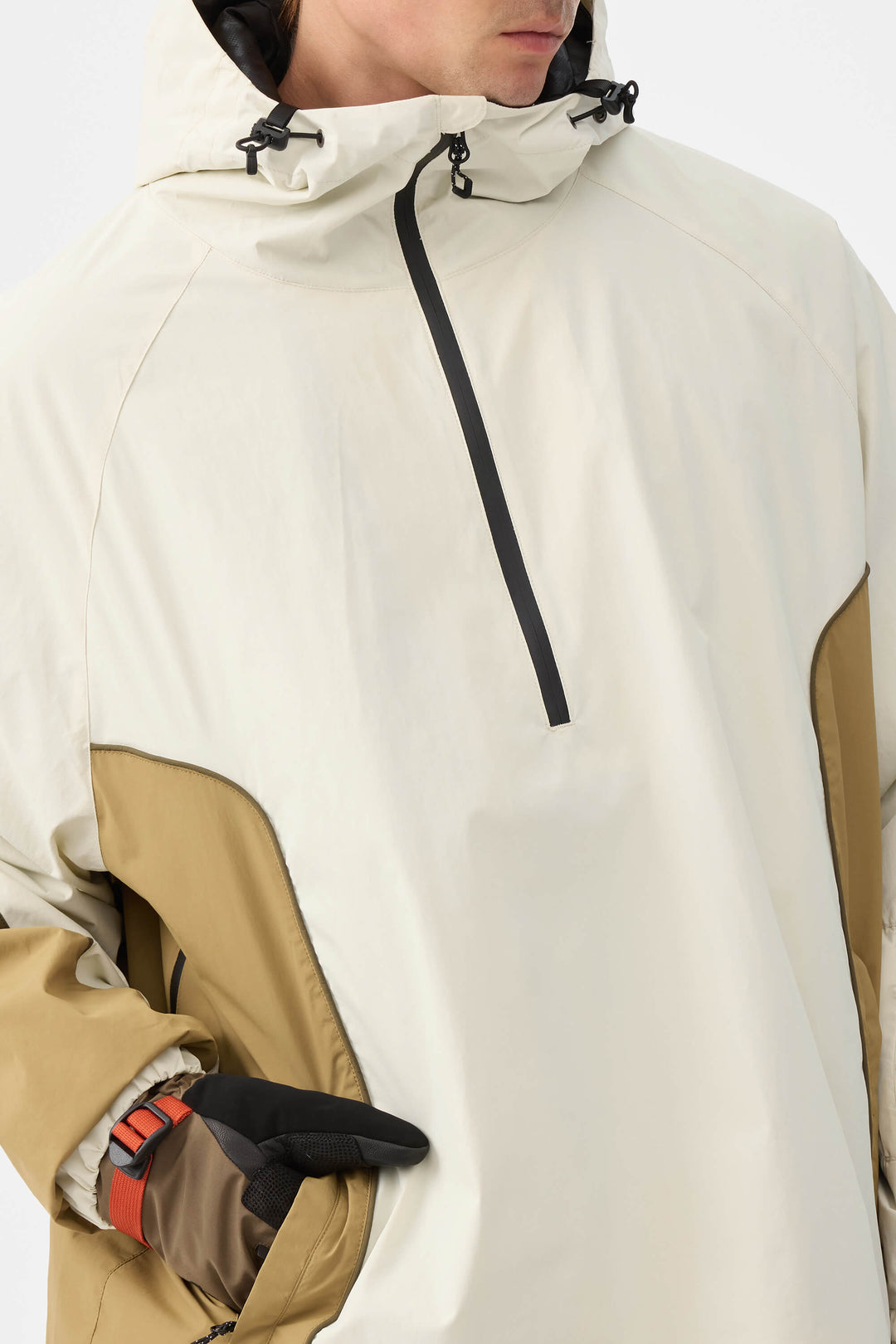 Men's Beige Retro Urban Colorblock Snow Anoraks