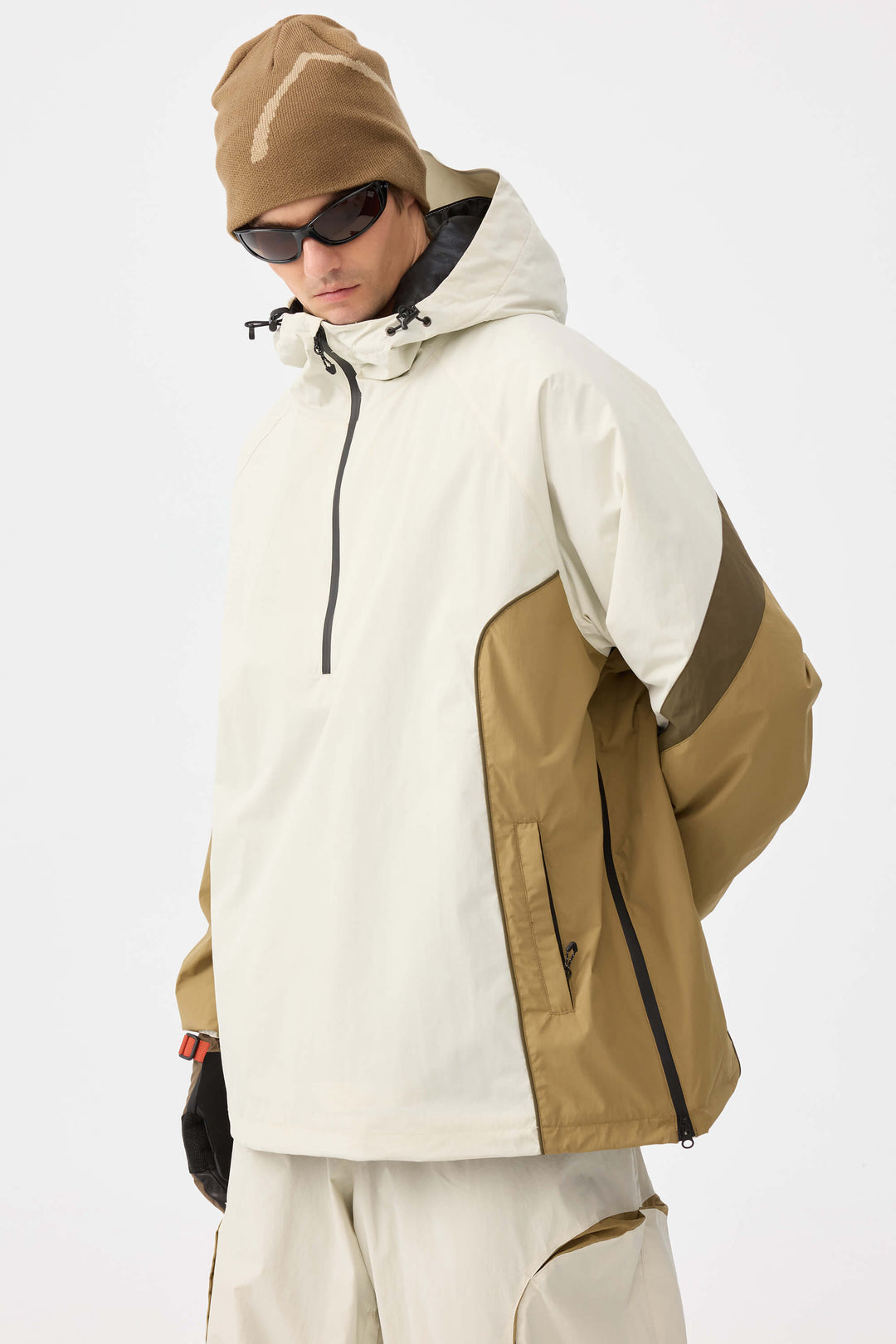 Men's Beige Retro Urban Colorblock Snow Anoraks