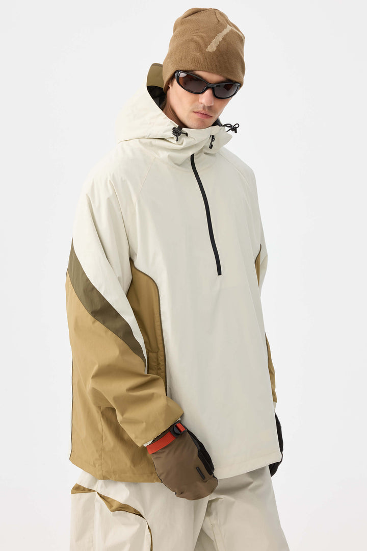 Men's Beige Retro Urban Colorblock Snow Anoraks