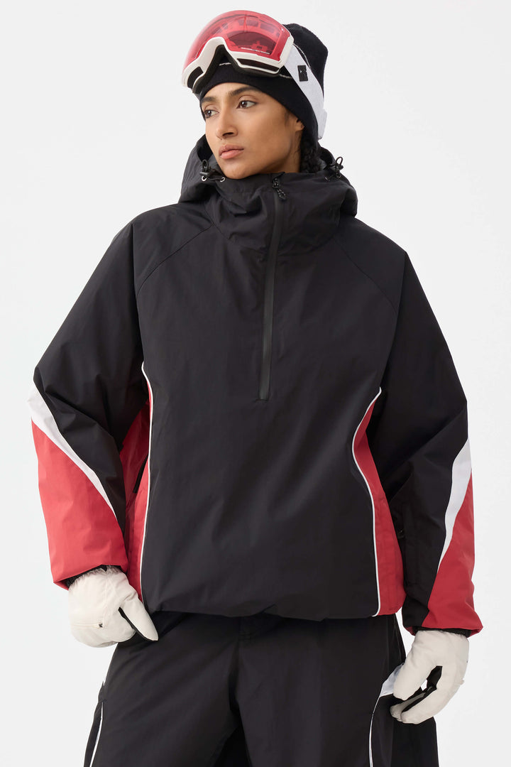 Women's Beige Retro Urban Colorblock Snow Anoraks