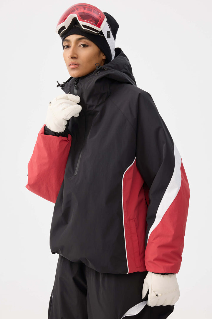 Women's Beige Retro Urban Colorblock Snow Anoraks