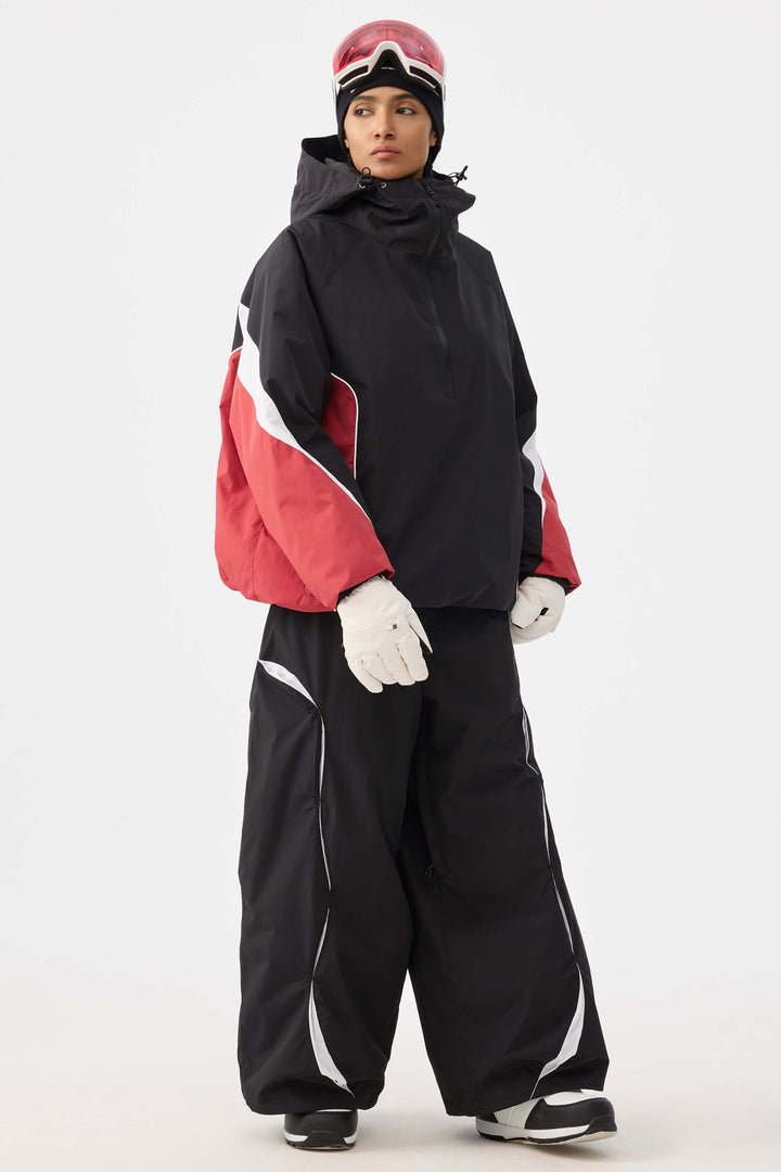 Women's Beige Retro Urban Colorblock Snow Anoraks