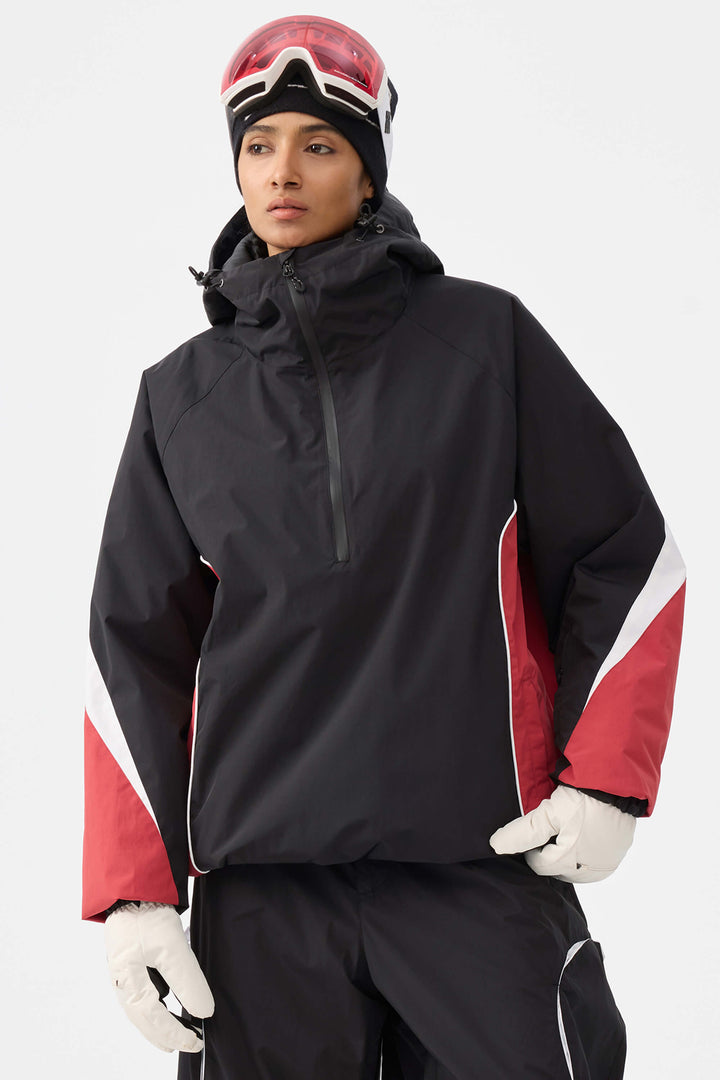 Women's Beige Retro Urban Colorblock Snow Anoraks