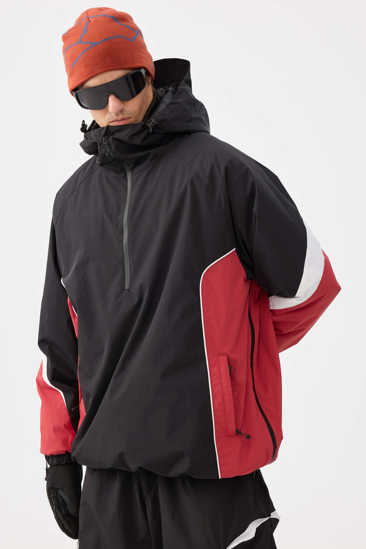 Men's Beige Retro Urban Colorblock Snow Anoraks