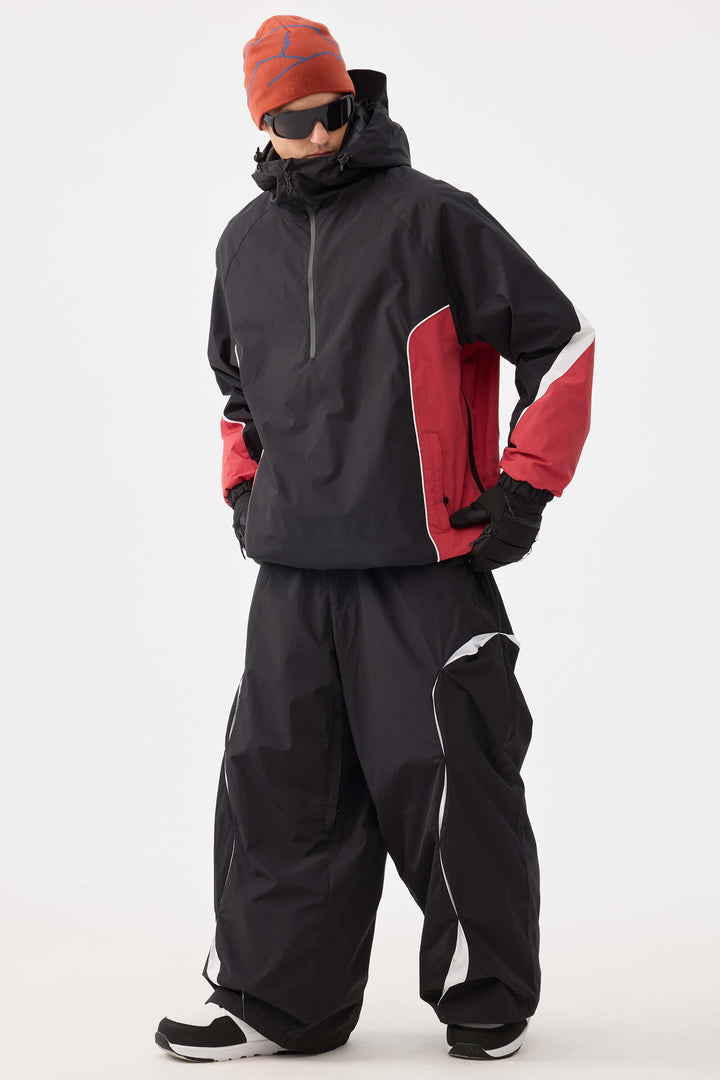 Men's Beige Retro Urban Colorblock Snow Anoraks