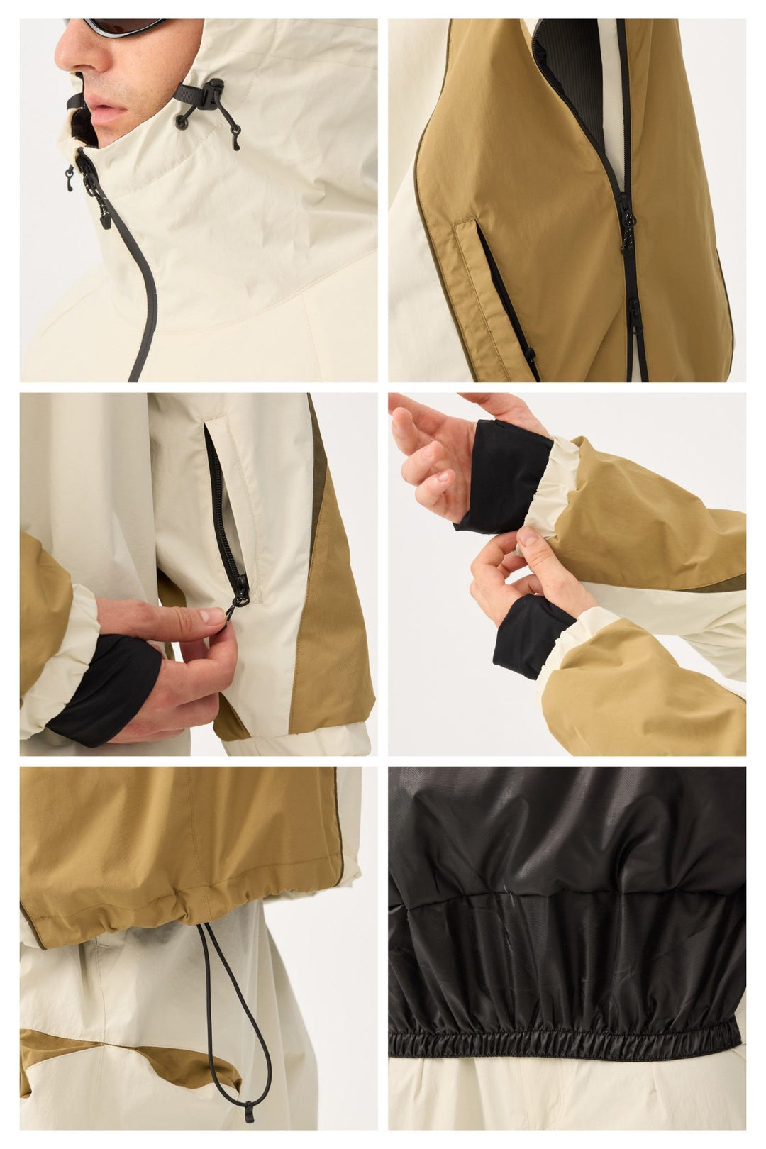Men's Beige Retro Urban Colorblock Snow Anoraks