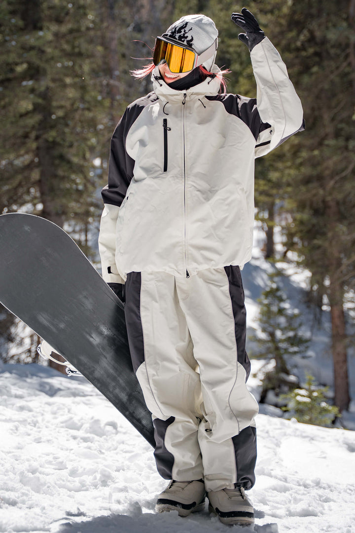 Women's Color Block Black Waterproof Reflective Snow Jacket